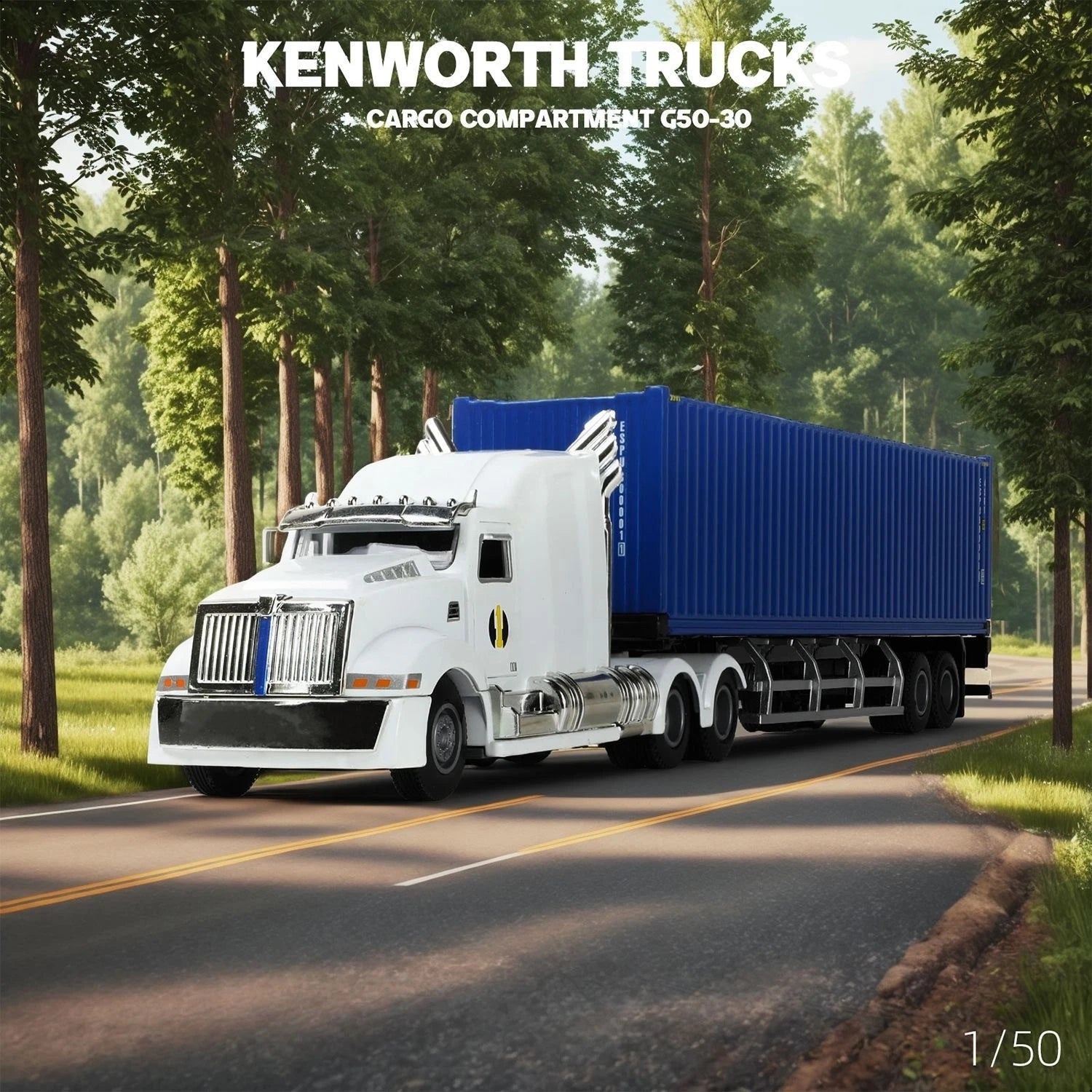 Kenworth W900 1:50 Diecast Truck & Container Trailer, Alloy Heavy Haul Toy Model 07FC0E-D4 - KOEEK