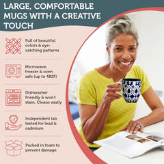 Large Coffee Mug Set of 6 - Porcelain Cups for Women or Men - Microwave 07FC0E-D4 - KOEEK