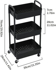 3-Tier Plastic Rolling Utility Cart with Handle,Multi-Functional Storage Trolley 07FC0E-D4 - KOEEK
