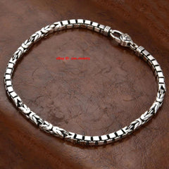 Pure 925 Sterling Silver 4MM Byzantine and Box Link Chain Bracelet 7.87inch 07FC0E-D4 - KOEEK