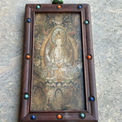 Natural Redwood Inlaid Tibetan Thangka Portrait Ornament 07FC0E-D4 - KOEEK
