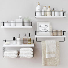 Wall Mounted White Wooden Floating Shelf -Rustic Bathroom Wall Shelves, Set of 4 07FC0E-D4 - KOEEK