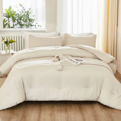 King Size Beige Comforter, 3-Piece Lightweight Bedding Comforter Set 07FC0E-D4 - KOEEK