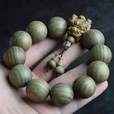 20mm 12 Beads Bracelet Aged Wood Green Sandalwood Unisex Buddhist Prayer Mala 07FC0E-D4 - KOEEK