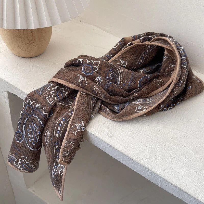 Mens Paisley Pattern Old Money Style Neutral Color Scarf Shawl Velvet Bandana 07FC0E-D4 - KOEEK