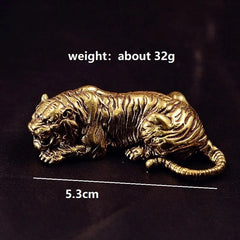 5.3cm Retro Brass Handcarved Tiger King Statue Paperweight Tea Pet Decoration 07FC0E-D4 - KOEEK