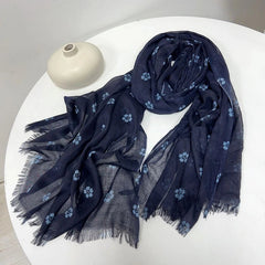 Women Bali Yarn Soft Breathable Summer Spring Stole Blue Floral Shawl Scarf 07FC0E-D4 - KOEEK