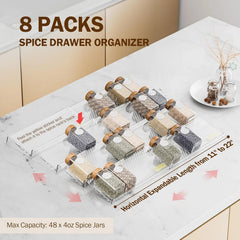 Spice Drawer Organizer, 8 Pack Clear Seasoning Organizer Rack, Kitchen Spice 07FC0E-D4 - KOEEK