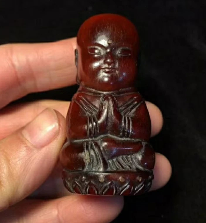 Xizang Yak Horn Carved Tibetan Buddhism Ksitigarbha Jizo Monk Buddha Statue 07FC0E-D4 - KOEEK