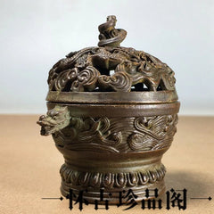Chinese Double Dragon Incense Burner With Lid Tea Ceremony Home Decor 07FC0E-D4 - KOEEK
