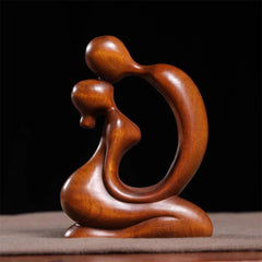 Boxwood Wood Carved Couple Figurine 7cm Desktop Decor Craft Ornament Gift 07FC0E-D4 - KOEEK