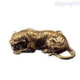 5.3cm Retro Brass Handcarved Tiger King Statue Paperweight Tea Pet Decoration 07FC0E-D4 - KOEEK