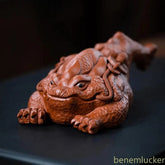 18.5cm Yixing Purple Clay Handmade Absorbing Wealth Toad Tea Pet Statue Ornament 07FC0E-D4 - KOEEK