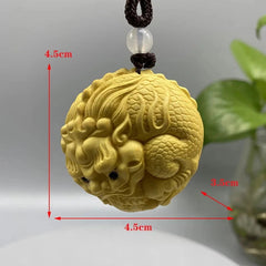 4.5cm Cypress Hand Carved Luck PI Xiu Pendant Fortune Amulet Transship Keychain 07FC0E-D4 - KOEEK