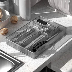 Mesh Utensil Tray, 6 Compartment Kitchen Silverware Rack Organizer, Silver 07FC0E-D4 - KOEEK