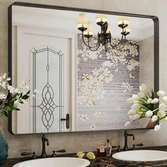 Bathroom Mirror,24" x 36"Wall Mounted Vanity Brushed Rounded Corner Metal Framed 07FC0E-D4 - KOEEK