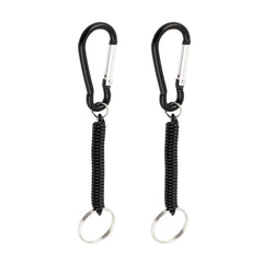 Carabiner Hook Elastic Spring Coil Strap Rope Keychain Black 5 Inch Long 2 Pcs 07FC0E-D4 - KOEEK