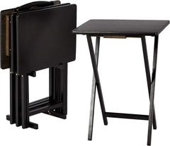 Folding TV Dining Table Tray with Storage Shelf, Set of 4, Black 07FC0E-D4 - KOEEK