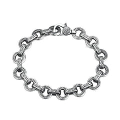 Real Solid 925 Sterling Silver Pattern Circle Bracelet Chain Jewelry 7.1"-7.9" 07FC0E-D4 - KOEEK