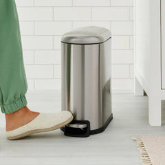 Compact trash can with lid and soft close foot pedal, brushed stainless steel 07FC0E-D4 - KOEEK