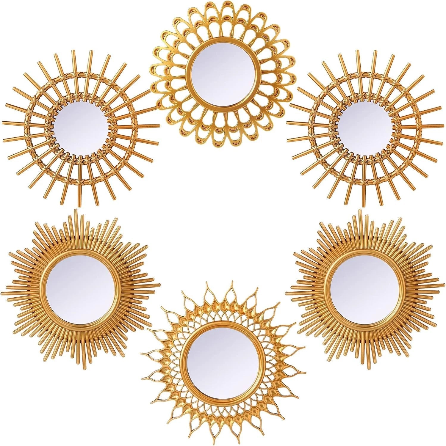 6 Pcs Decorative Mirrors - Small Circle Sun Mirrors for Wall Art - Entryway 07FC0E-D4 - KOEEK