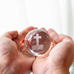 new ZEERSHEE 3D Laser Engraved Cross Bible Crystal Ball with Stand Clear ZEERSHEE - KOEEK