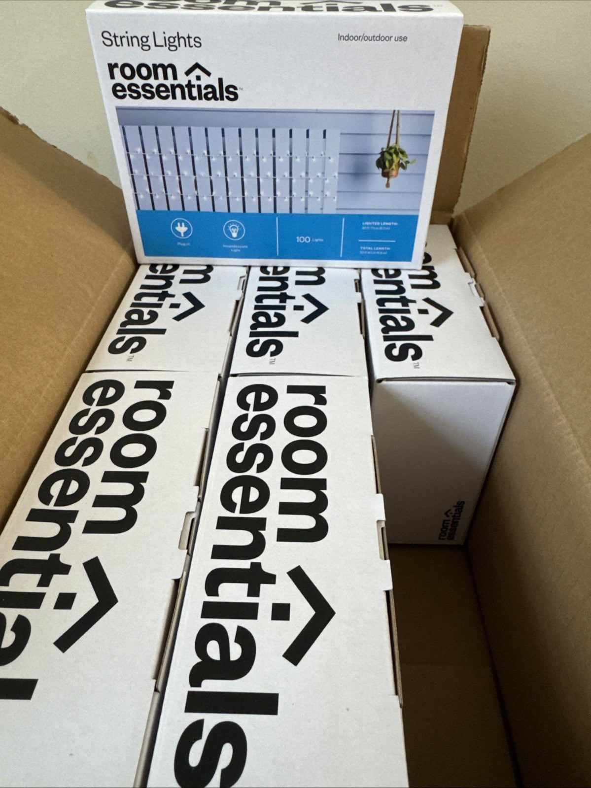 Room Essentials String Lights White Wire Clear Bulbs 100 Light Indoor/Outdoor X6 WHITE - KOEEK