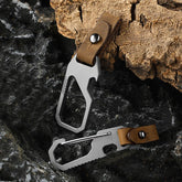Titanium Alloy + Leather Keychain with Bottle Opener Car Key Pendant EDC Tool 07FC0E-D4 - KOEEK