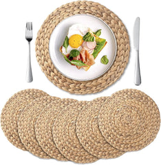 6 Pack, Round Woven Placemats, Natural Hyacinth Wicker Placemats 07FC0E-D4 - KOEEK