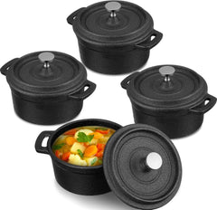 4 Piece Mini Dutch Oven Small Round Iron Skillet Black Dutch Oven Pan (8 oz.) 07FC0E-D4 - KOEEK