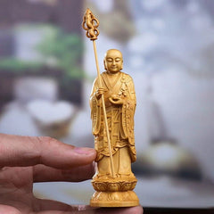 10cm Boxwood Ksitigarbha Bodhisattva Statue Wooden Home Altar Decor Figurine 07FC0E-D4 - KOEEK