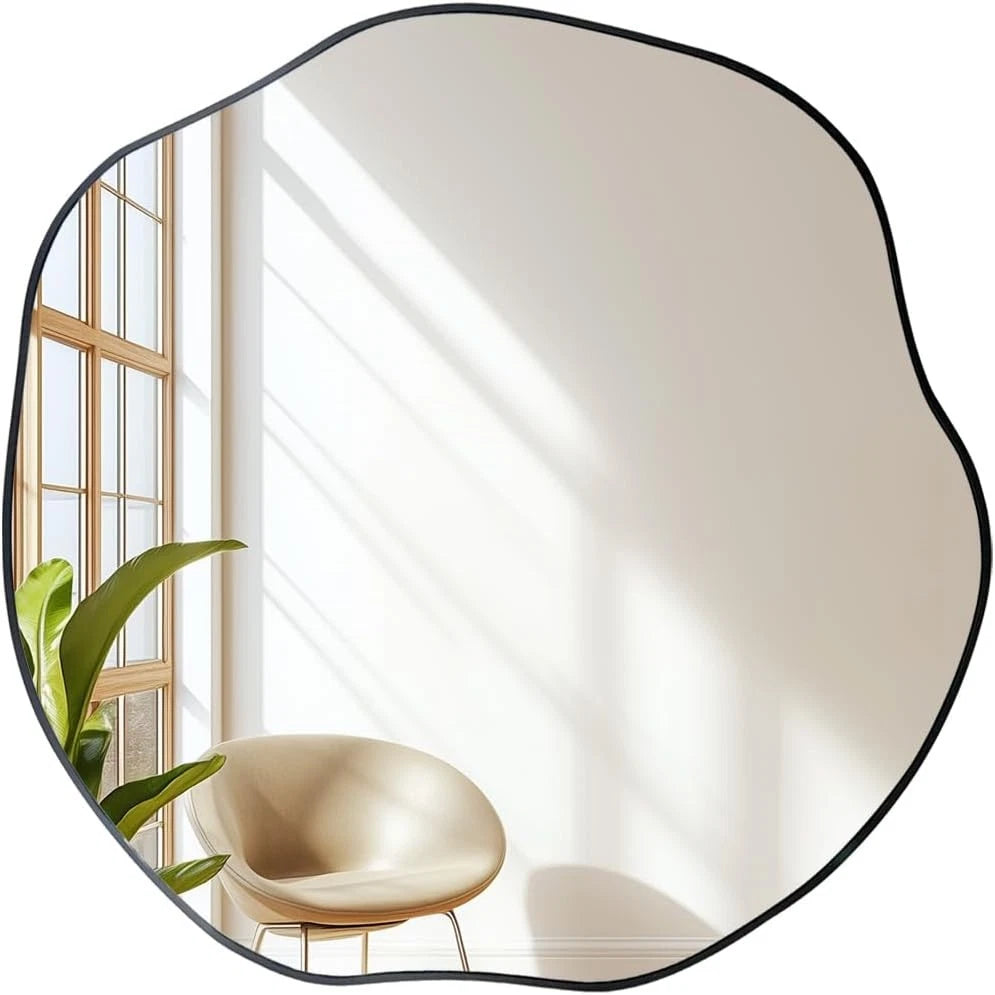 Irregular Shaped Mirror, 16" Asymmetrical Mirrors, Modern Scalloped Round Mirror 07FC0E-D4 - KOEEK