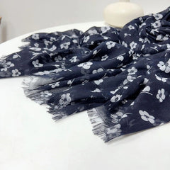 Women White Floral Blue Stole Scarf Summer Spring Soft Breathable Thin Shawl 07FC0E-D4 - KOEEK