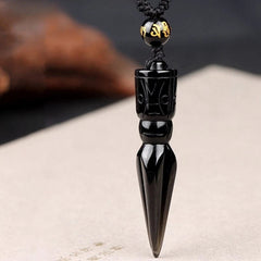Obsidian Natural Crystal Quartz Carve Vajra Dorje Phurpa Dagger Buddhist Pendant 07FC0E-D4 - KOEEK