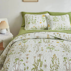 3 Pieces Reversible Quilt Set, Smooth Soft Microfiber Quilt, Yellow Flowers