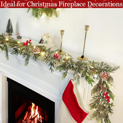 6FT Flocked Cedar Garland with Lights Timer, Pre-Lit Christmas Garland Pinecones 07FC0E-D4 - KOEEK