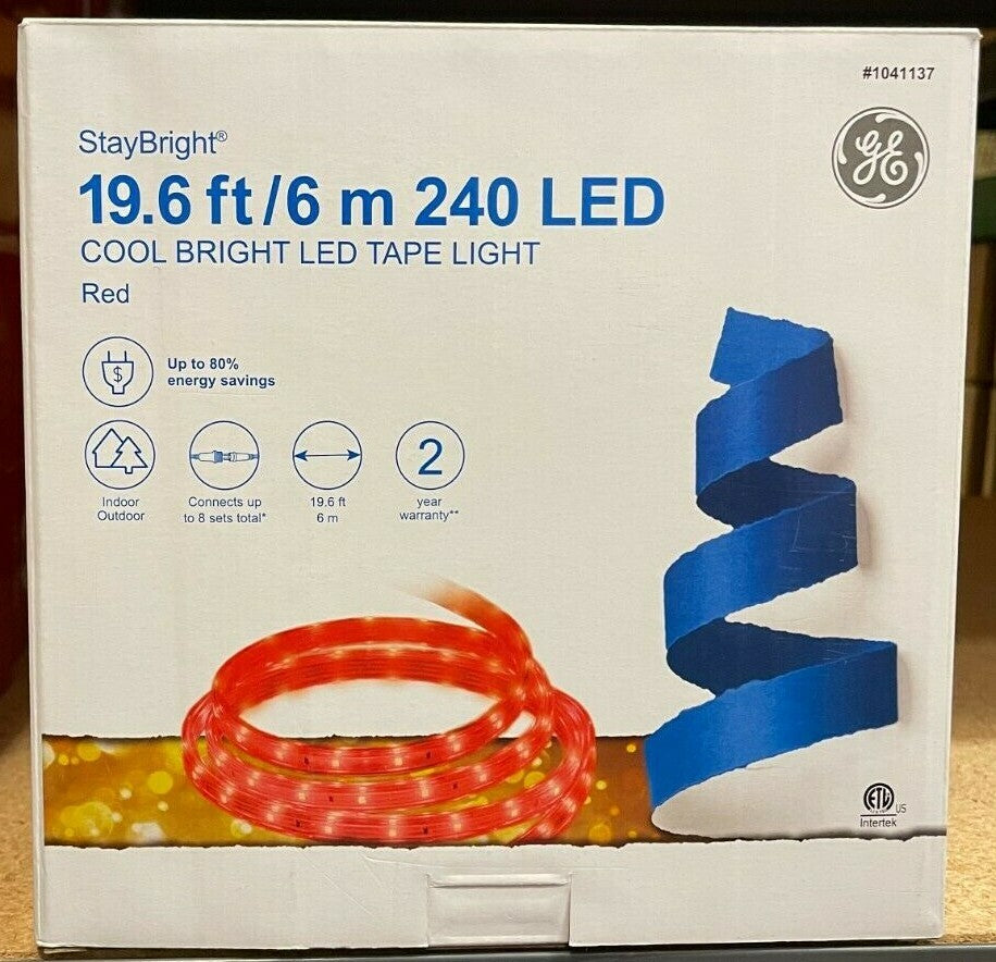 GE StayBright 240-Light 19.6-ft Red Integrated LED Christmas Tape Lights GE - KOEEK