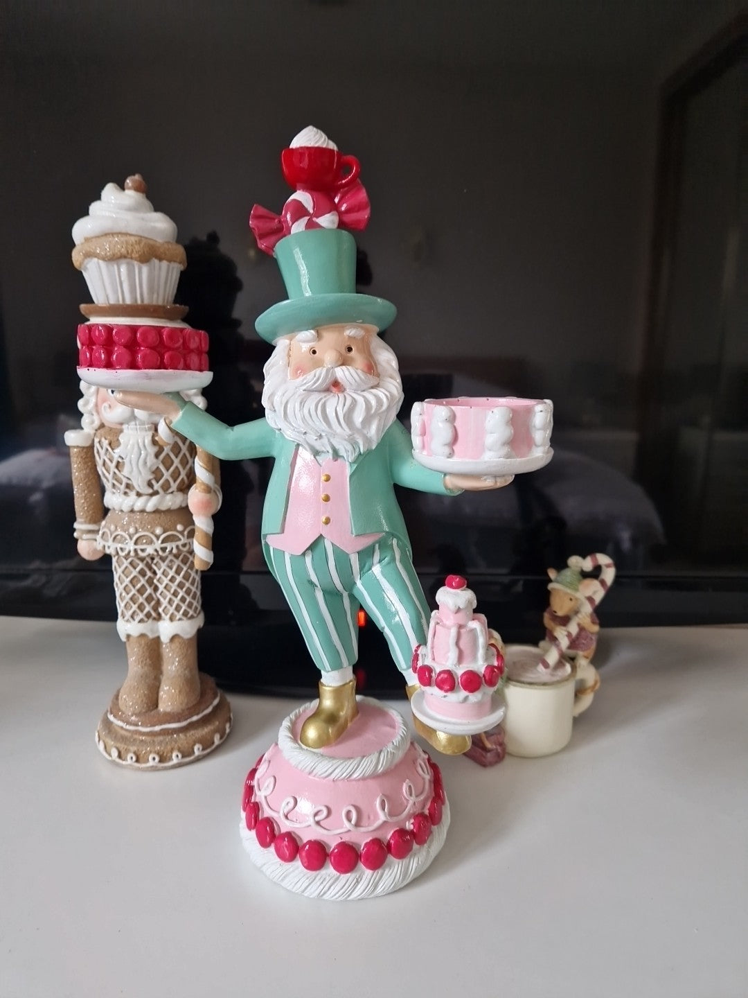Christmas Candy Pastel Santa Claus Balancing Cakes Tea Light Holder Ornament 07FC0E-D4 - KOEEK