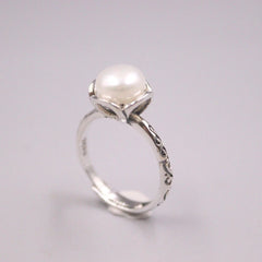 Solid 925 Sterling Silver Ring With Pearl For Woman Size 6-9 10mm Width 07FC0E-D4 - KOEEK