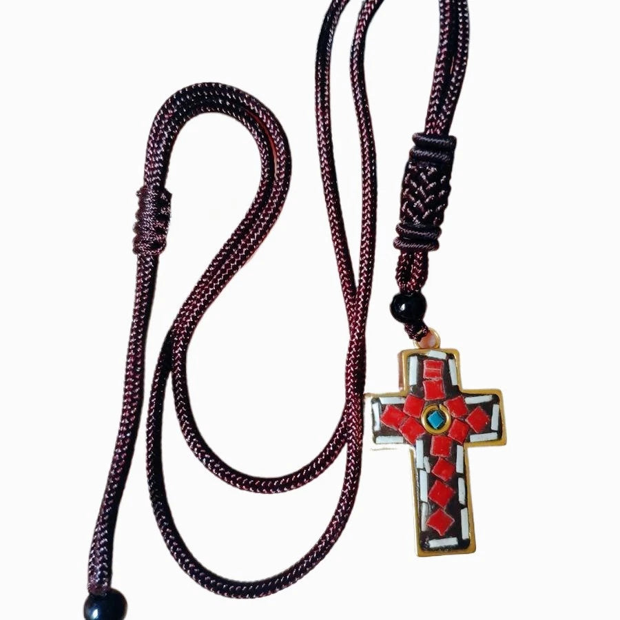 Himalayan Nepal Handmade Brass Cross Pendant Artisan Crafted With Decorative 07FC0E-D4 - KOEEK