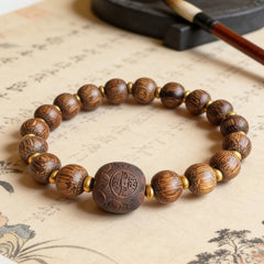 Retro China Natural Agarwood Buddhist Prayer Beads Men Woman Bracelet Gift 07FC0E-D4 - KOEEK