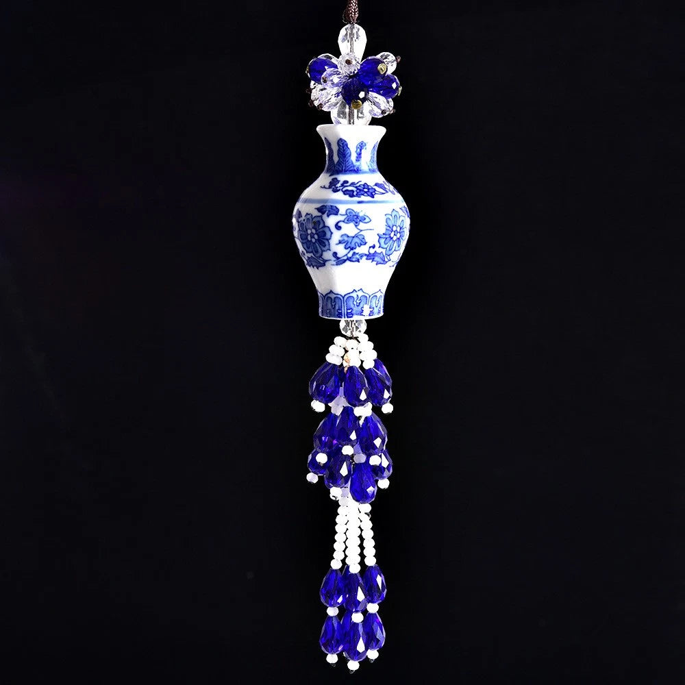 Blue and White Porcelain Car Hanging Ornament Ceramic Vase Interior Decor 07FC0E-D4 - KOEEK