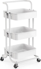 3-Tier Mesh Utility Cart, Rolling Metal Organizer,Multi-Functional Storage Shelf 07FC0E-D4 - KOEEK