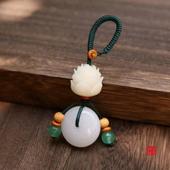 White Jade Safe Travel Coin Keychain Pendant Couples Gift Good Luck Amulet 07FC0E-D4 - KOEEK