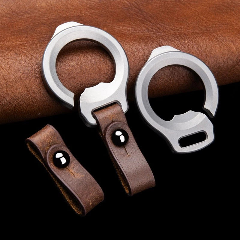 EDC Titanium Alloy + Leather Keychain Car Key Bag Portable Opener Crowbar Cutter EDC - KOEEK