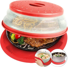 2 in 1, Microwave Mat & Food Cover- Mat as Bowl Holder, Cover for Splatter Guard 07FC0E-D4 - KOEEK
