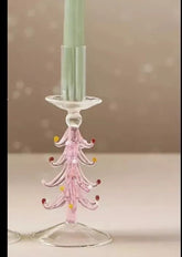 Anthropologie Holiday Christmas Tree PINK Glass Taper Candle Holder ANTHROPOLOGIE - KOEEK