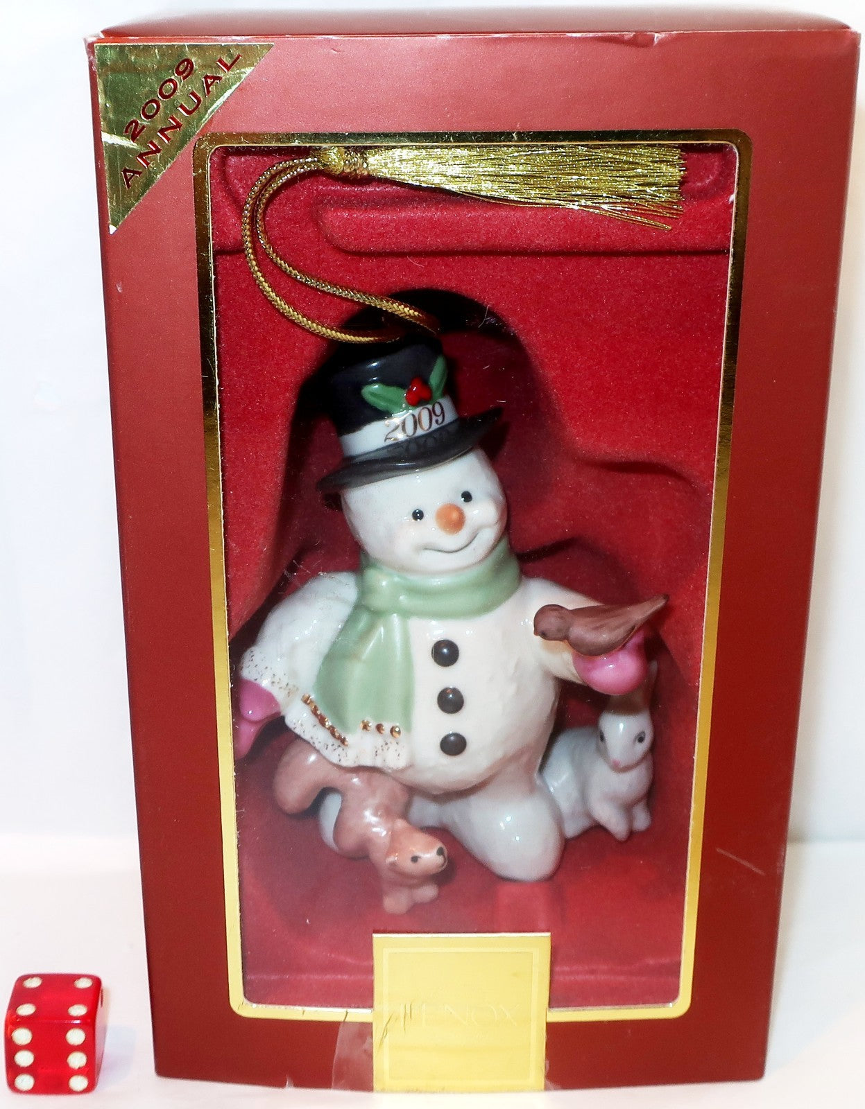 LENOX 2009 SNOWY FRIEND Annual Snowman Christmas Ornament Gold Tassel Cord Dated LENOX - KOEEK