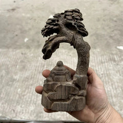 19cm Vietnamese Agarwood Carved Laughing Maitreya Buddha Statue Home Decor 07FC0E-D4 - KOEEK