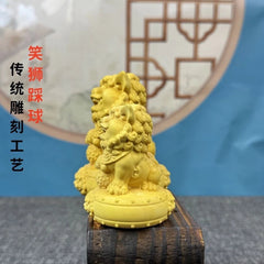6cm Boxwood Carved Wealth Lion Figurine Home Décor Gift Chinese Style Craft 07FC0E-D4 - KOEEK